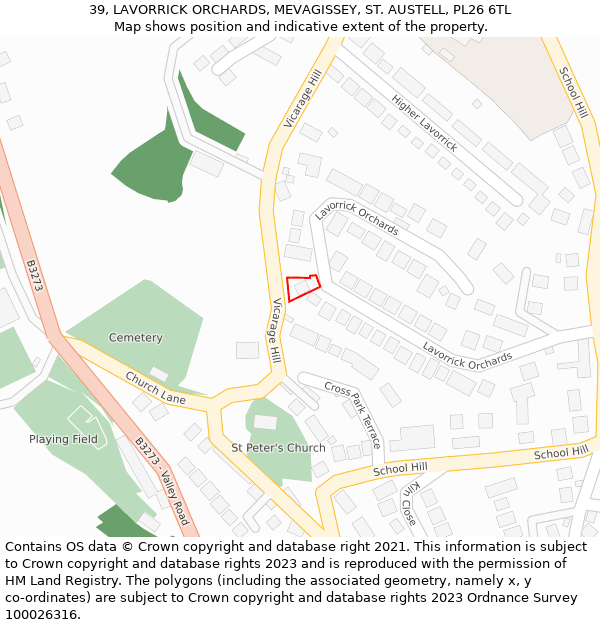 39, LAVORRICK ORCHARDS, MEVAGISSEY, ST. AUSTELL, PL26 6TL: Location map and indicative extent of plot