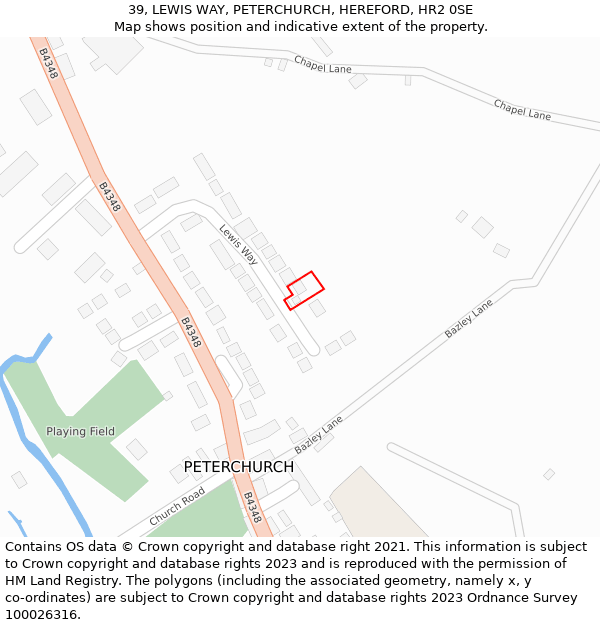 39, LEWIS WAY, PETERCHURCH, HEREFORD, HR2 0SE: Location map and indicative extent of plot