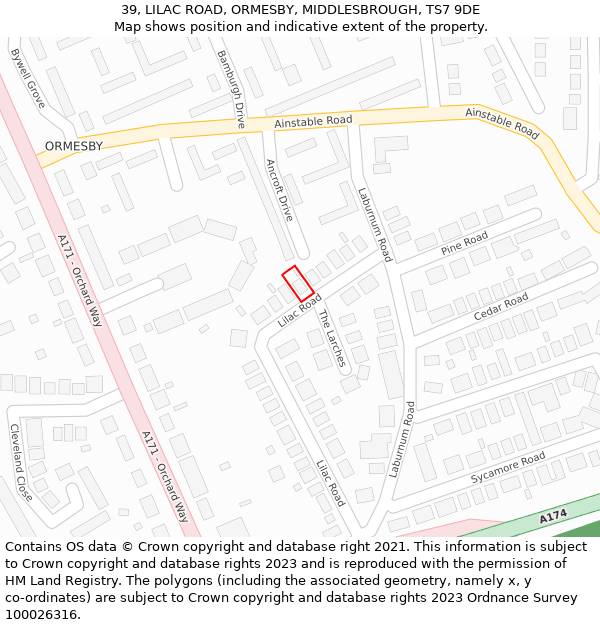 39, LILAC ROAD, ORMESBY, MIDDLESBROUGH, TS7 9DE: Location map and indicative extent of plot