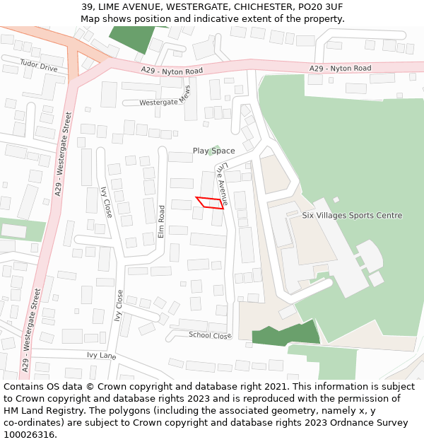 39, LIME AVENUE, WESTERGATE, CHICHESTER, PO20 3UF: Location map and indicative extent of plot