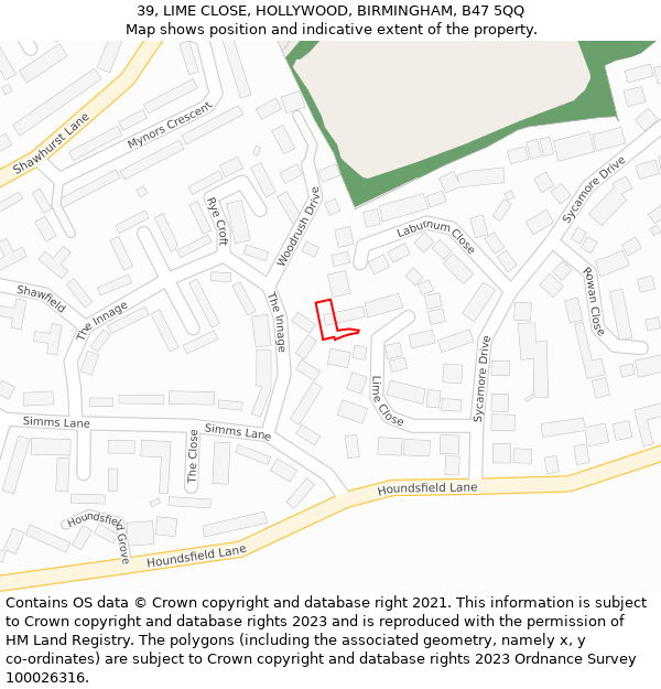 39, LIME CLOSE, HOLLYWOOD, BIRMINGHAM, B47 5QQ: Location map and indicative extent of plot