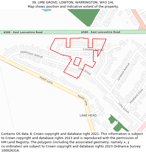 39, LIME GROVE, LOWTON, WARRINGTON, WA3 1HL: Location map and indicative extent of plot