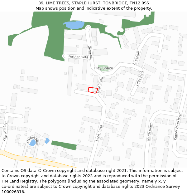 39, LIME TREES, STAPLEHURST, TONBRIDGE, TN12 0SS: Location map and indicative extent of plot
