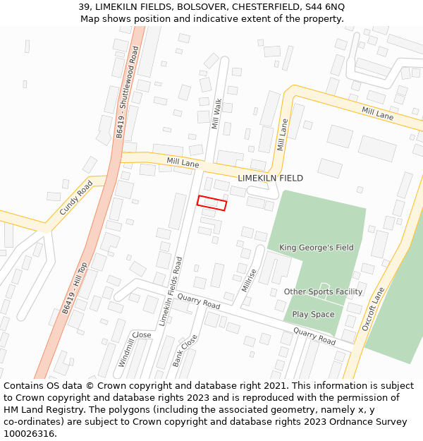 39, LIMEKILN FIELDS, BOLSOVER, CHESTERFIELD, S44 6NQ: Location map and indicative extent of plot