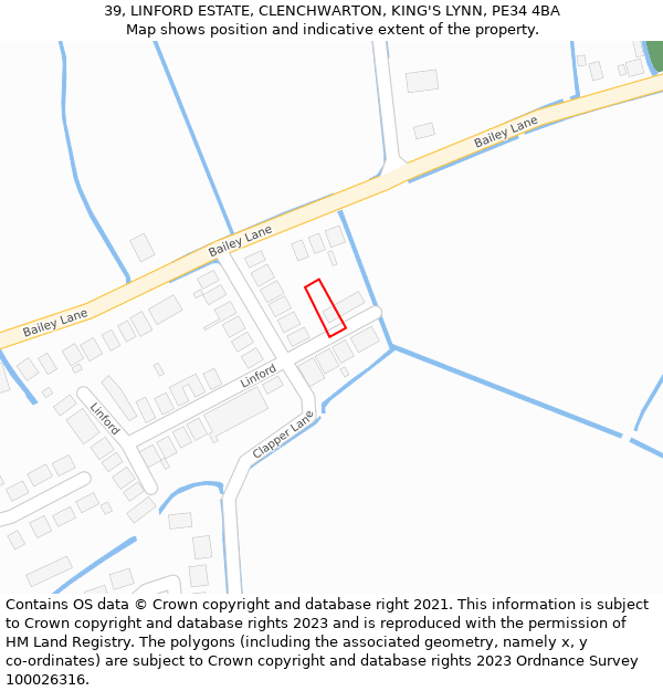 39, LINFORD ESTATE, CLENCHWARTON, KING'S LYNN, PE34 4BA: Location map and indicative extent of plot