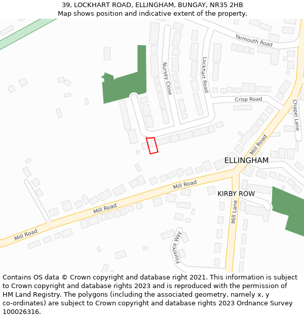 39, LOCKHART ROAD, ELLINGHAM, BUNGAY, NR35 2HB: Location map and indicative extent of plot