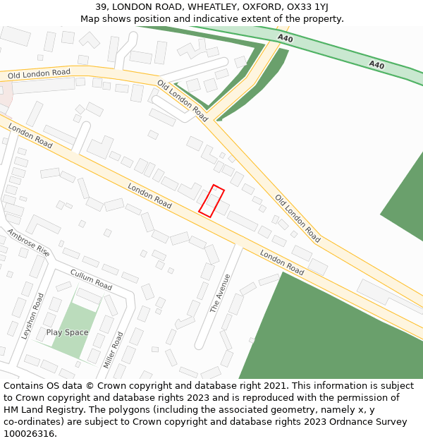 39, LONDON ROAD, WHEATLEY, OXFORD, OX33 1YJ: Location map and indicative extent of plot