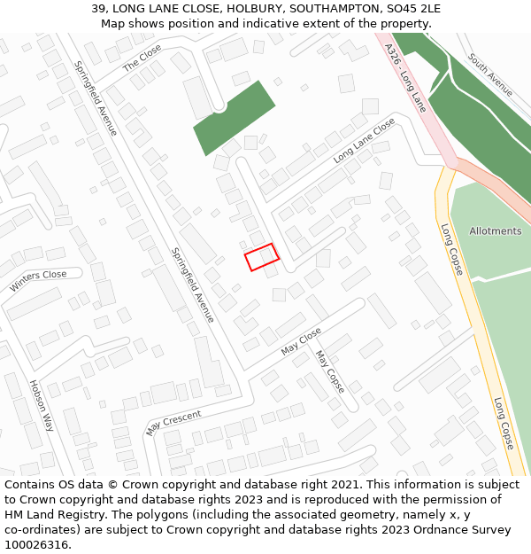 39, LONG LANE CLOSE, HOLBURY, SOUTHAMPTON, SO45 2LE: Location map and indicative extent of plot