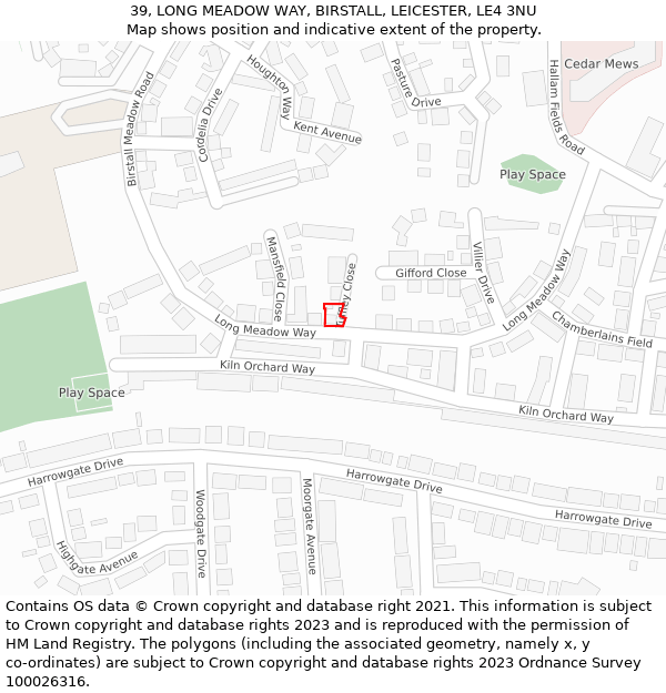 39, LONG MEADOW WAY, BIRSTALL, LEICESTER, LE4 3NU: Location map and indicative extent of plot