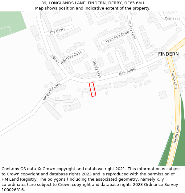 39, LONGLANDS LANE, FINDERN, DERBY, DE65 6AH: Location map and indicative extent of plot