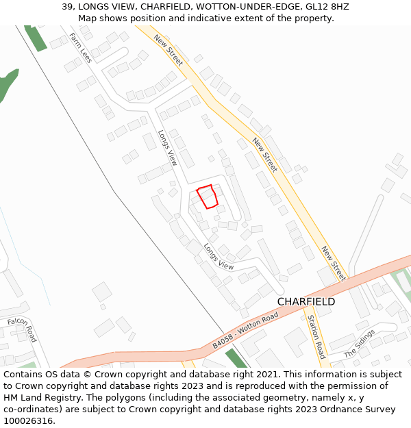 39, LONGS VIEW, CHARFIELD, WOTTON-UNDER-EDGE, GL12 8HZ: Location map and indicative extent of plot