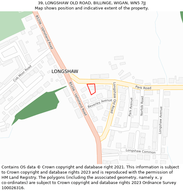 39, LONGSHAW OLD ROAD, BILLINGE, WIGAN, WN5 7JJ: Location map and indicative extent of plot