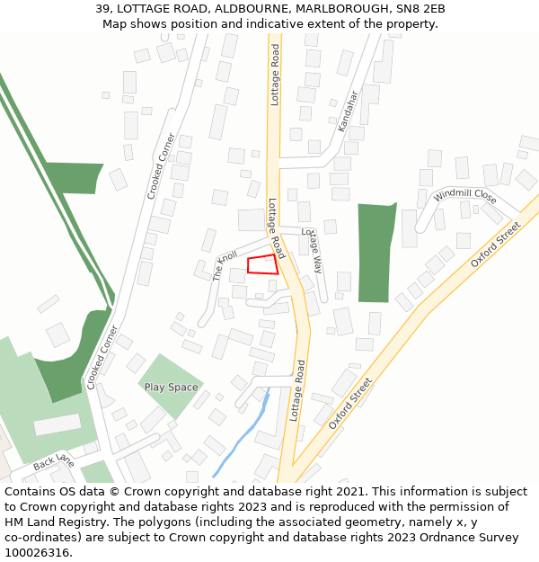 39, LOTTAGE ROAD, ALDBOURNE, MARLBOROUGH, SN8 2EB: Location map and indicative extent of plot