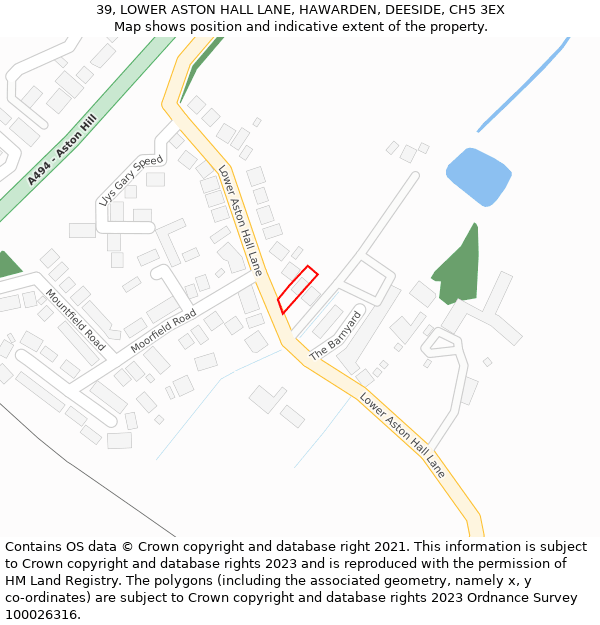 39, LOWER ASTON HALL LANE, HAWARDEN, DEESIDE, CH5 3EX: Location map and indicative extent of plot