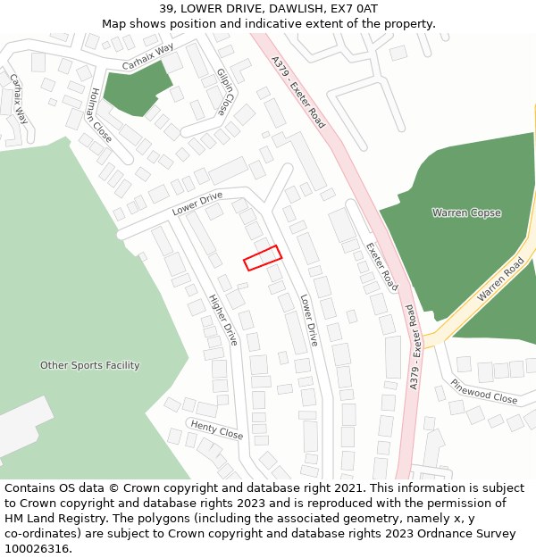 39, LOWER DRIVE, DAWLISH, EX7 0AT: Location map and indicative extent of plot