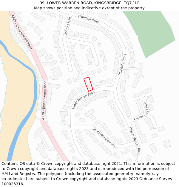 39, LOWER WARREN ROAD, KINGSBRIDGE, TQ7 1LF: Location map and indicative extent of plot