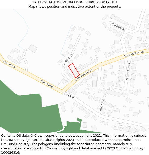 39, LUCY HALL DRIVE, BAILDON, SHIPLEY, BD17 5BH: Location map and indicative extent of plot