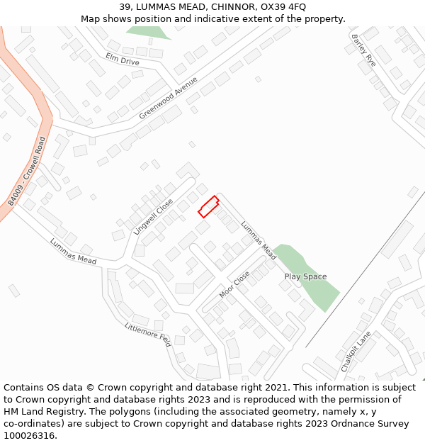 39, LUMMAS MEAD, CHINNOR, OX39 4FQ: Location map and indicative extent of plot