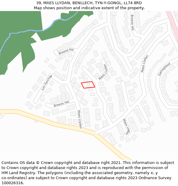 39, MAES LLYDAN, BENLLECH, TYN-Y-GONGL, LL74 8RD: Location map and indicative extent of plot