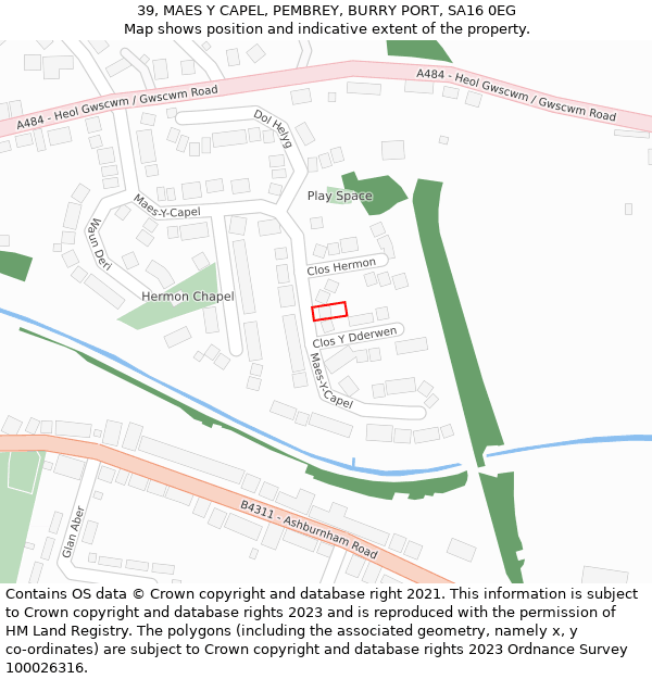 39, MAES Y CAPEL, PEMBREY, BURRY PORT, SA16 0EG: Location map and indicative extent of plot