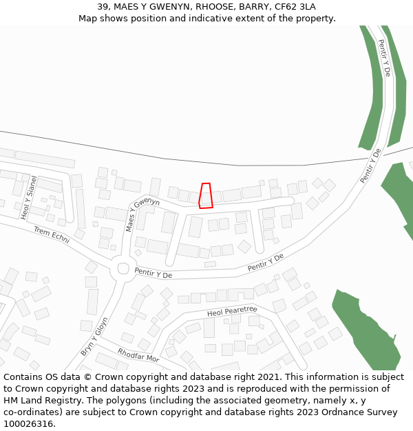 39, MAES Y GWENYN, RHOOSE, BARRY, CF62 3LA: Location map and indicative extent of plot