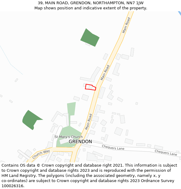 39, MAIN ROAD, GRENDON, NORTHAMPTON, NN7 1JW: Location map and indicative extent of plot