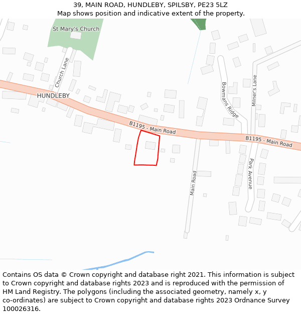 39, MAIN ROAD, HUNDLEBY, SPILSBY, PE23 5LZ: Location map and indicative extent of plot