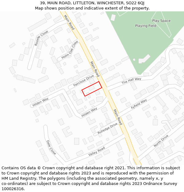 39, MAIN ROAD, LITTLETON, WINCHESTER, SO22 6QJ: Location map and indicative extent of plot