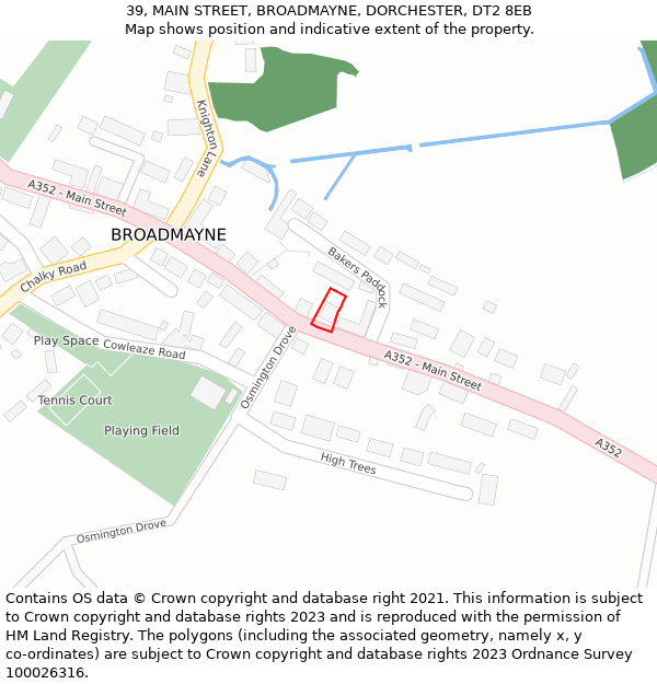 39, MAIN STREET, BROADMAYNE, DORCHESTER, DT2 8EB: Location map and indicative extent of plot