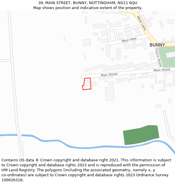 39, MAIN STREET, BUNNY, NOTTINGHAM, NG11 6QU: Location map and indicative extent of plot