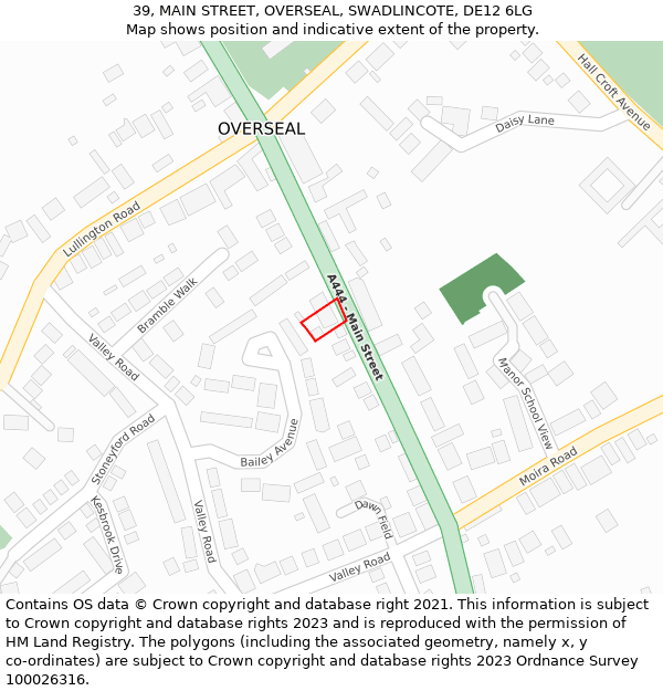 39, MAIN STREET, OVERSEAL, SWADLINCOTE, DE12 6LG: Location map and indicative extent of plot
