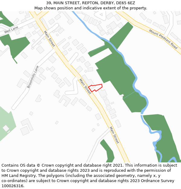 39, MAIN STREET, REPTON, DERBY, DE65 6EZ: Location map and indicative extent of plot