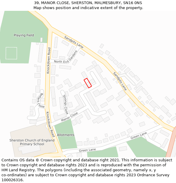 39, MANOR CLOSE, SHERSTON, MALMESBURY, SN16 0NS: Location map and indicative extent of plot