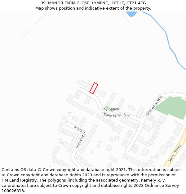 39, MANOR FARM CLOSE, LYMPNE, HYTHE, CT21 4EG: Location map and indicative extent of plot