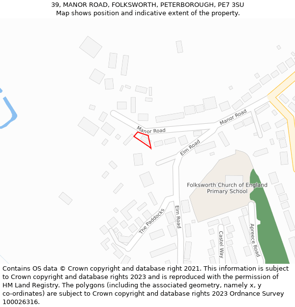 39, MANOR ROAD, FOLKSWORTH, PETERBOROUGH, PE7 3SU: Location map and indicative extent of plot