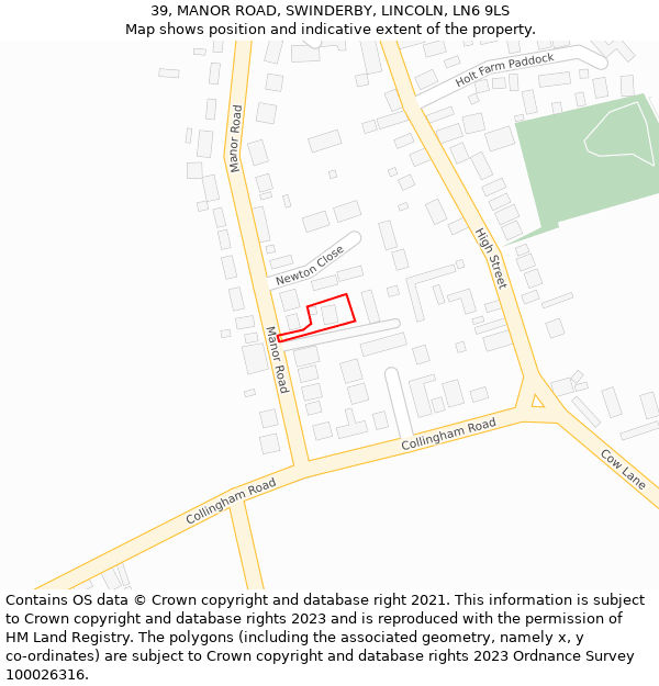 39, MANOR ROAD, SWINDERBY, LINCOLN, LN6 9LS: Location map and indicative extent of plot