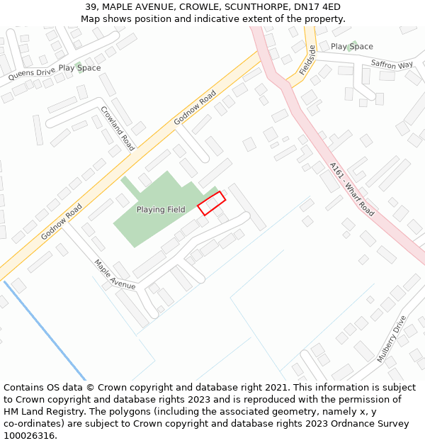 39, MAPLE AVENUE, CROWLE, SCUNTHORPE, DN17 4ED: Location map and indicative extent of plot