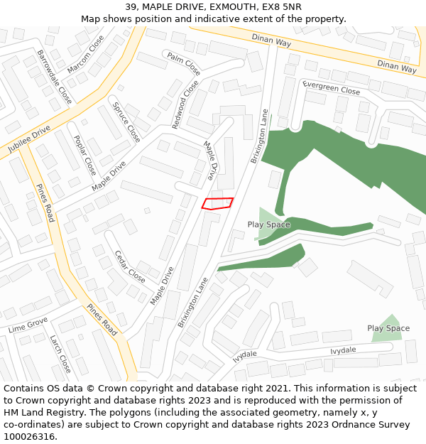 39, MAPLE DRIVE, EXMOUTH, EX8 5NR: Location map and indicative extent of plot