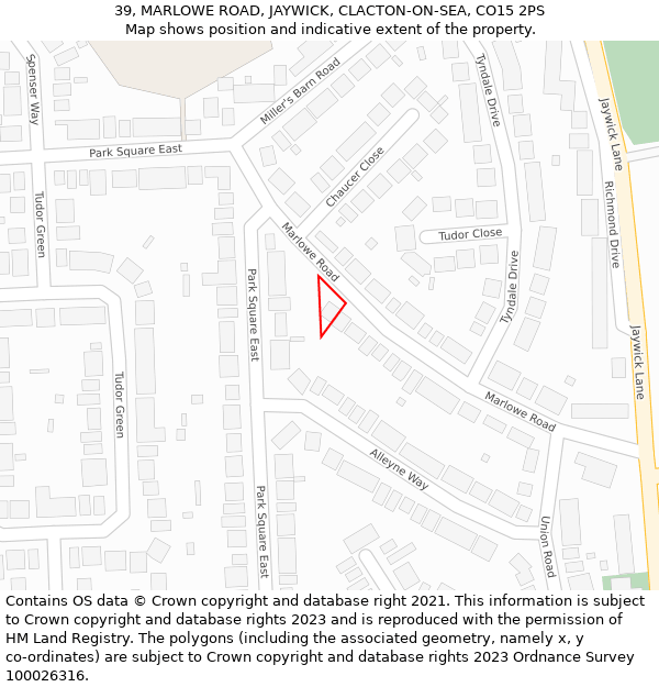 39, MARLOWE ROAD, JAYWICK, CLACTON-ON-SEA, CO15 2PS: Location map and indicative extent of plot