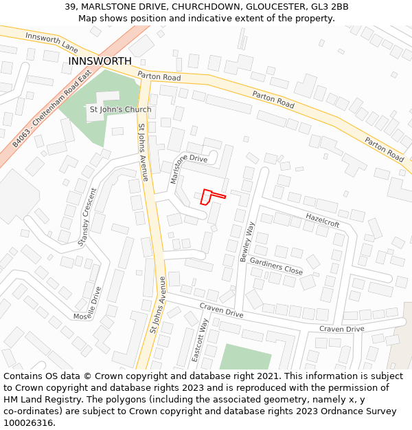 39, MARLSTONE DRIVE, CHURCHDOWN, GLOUCESTER, GL3 2BB: Location map and indicative extent of plot