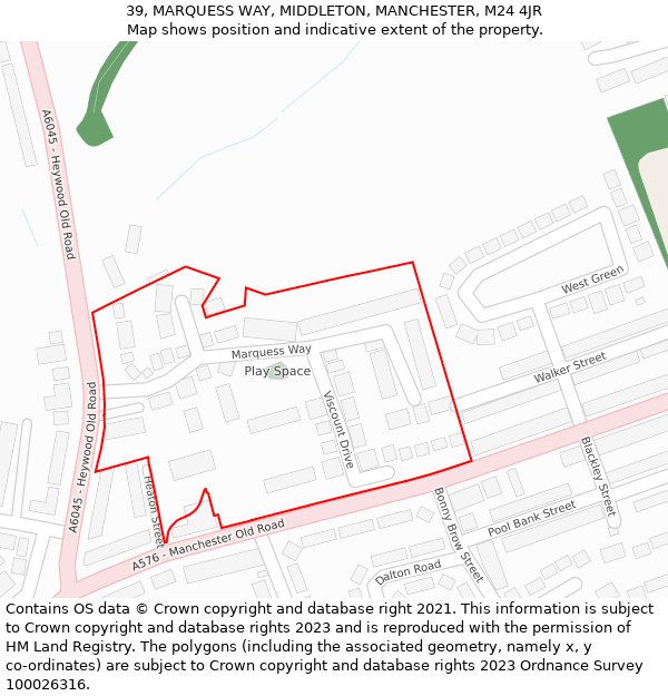 39, MARQUESS WAY, MIDDLETON, MANCHESTER, M24 4JR: Location map and indicative extent of plot