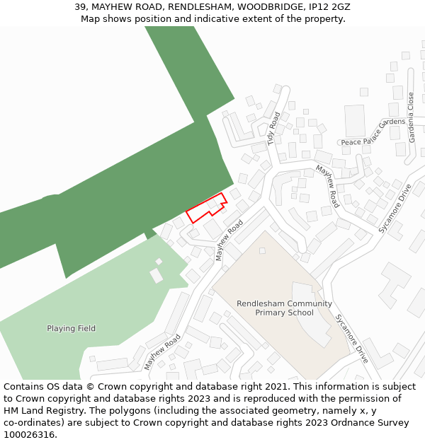 39, MAYHEW ROAD, RENDLESHAM, WOODBRIDGE, IP12 2GZ: Location map and indicative extent of plot