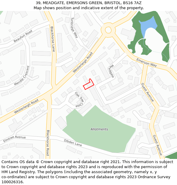 39, MEADGATE, EMERSONS GREEN, BRISTOL, BS16 7AZ: Location map and indicative extent of plot