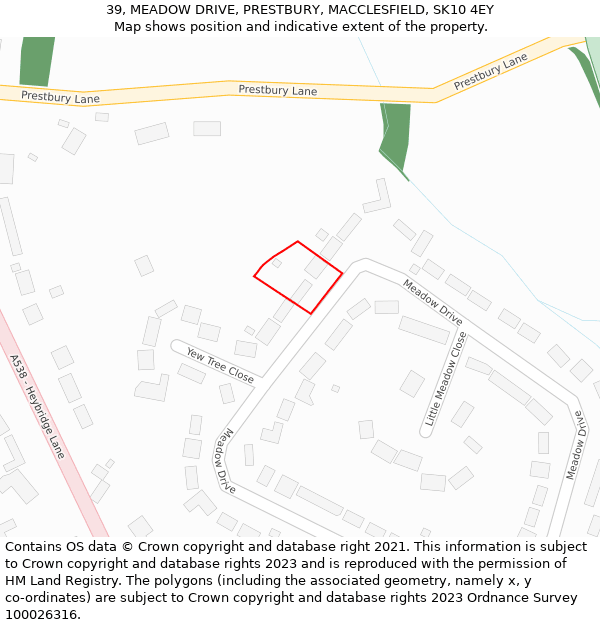 39, MEADOW DRIVE, PRESTBURY, MACCLESFIELD, SK10 4EY: Location map and indicative extent of plot