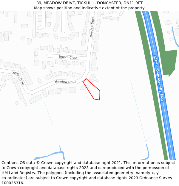 39, MEADOW DRIVE, TICKHILL, DONCASTER, DN11 9ET: Location map and indicative extent of plot