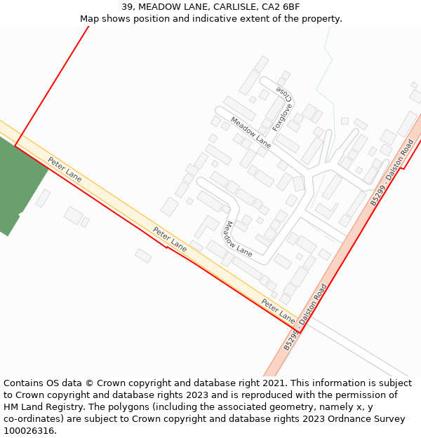 39, MEADOW LANE, CARLISLE, CA2 6BF: Location map and indicative extent of plot