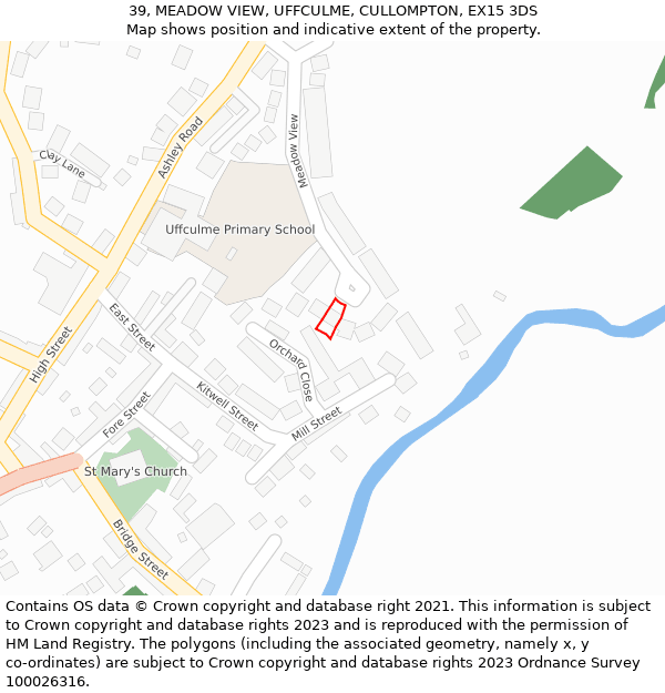 39, MEADOW VIEW, UFFCULME, CULLOMPTON, EX15 3DS: Location map and indicative extent of plot