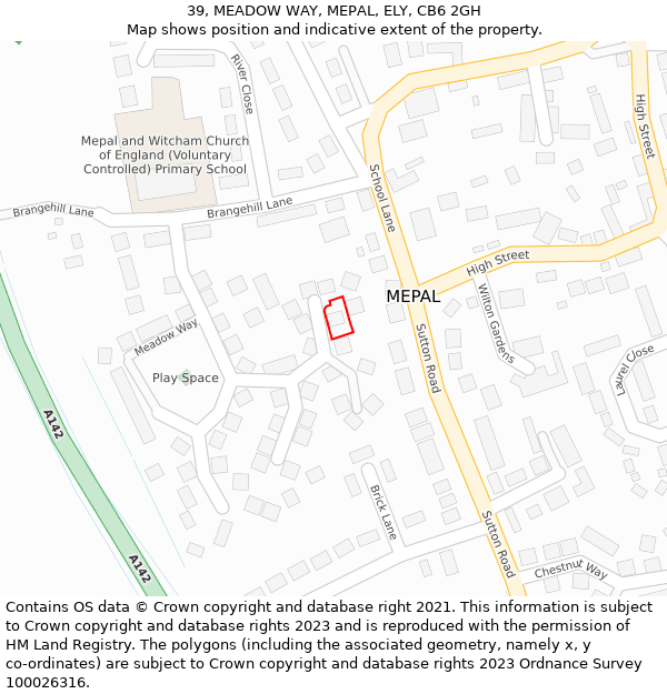 39, MEADOW WAY, MEPAL, ELY, CB6 2GH: Location map and indicative extent of plot