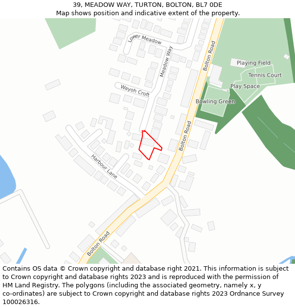 39, MEADOW WAY, TURTON, BOLTON, BL7 0DE: Location map and indicative extent of plot
