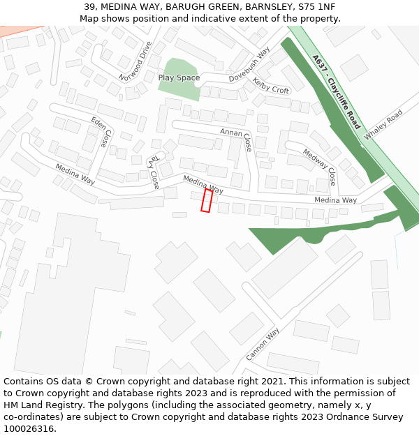 39, MEDINA WAY, BARUGH GREEN, BARNSLEY, S75 1NF: Location map and indicative extent of plot